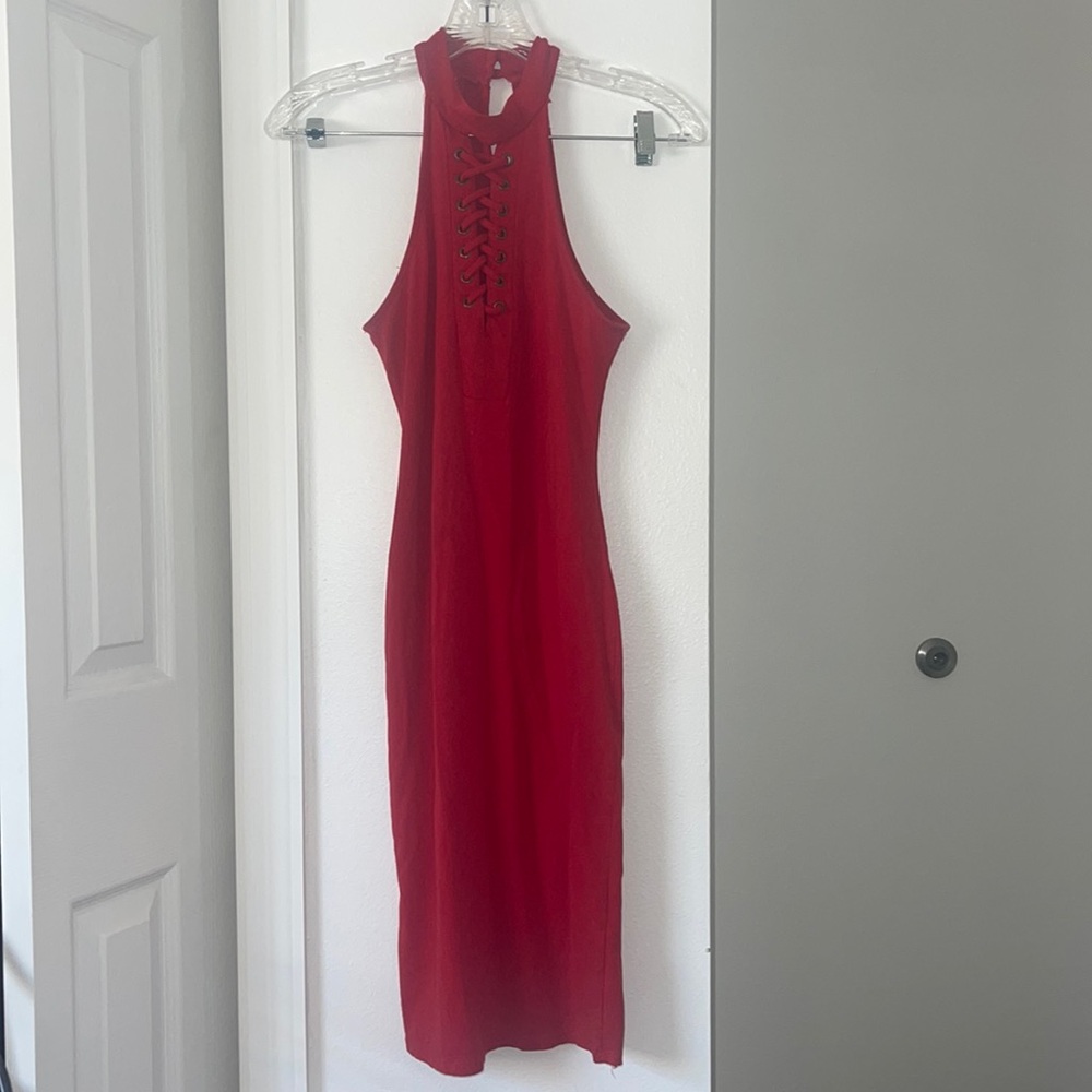 Red Hearts and Hips Front Lacing Halter Neck Dress Size M